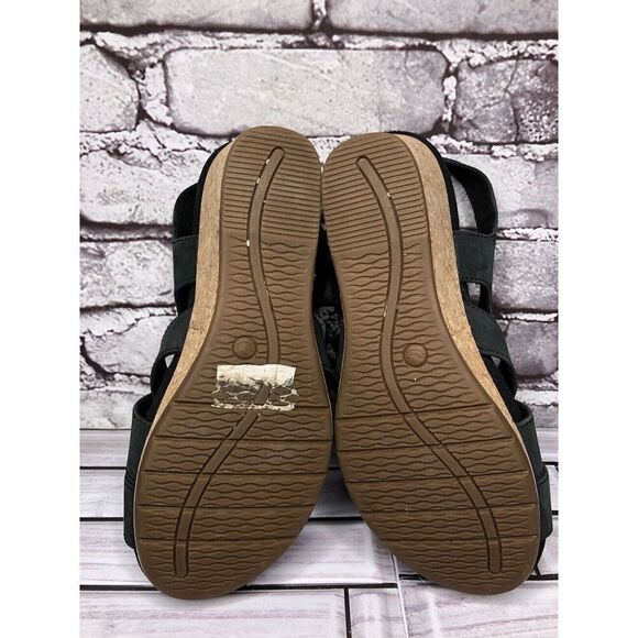 Clarks Unstructured Black Leather Criss Cross Strap Cork Wedge Sandals Women 7M - Picture 13 of 16